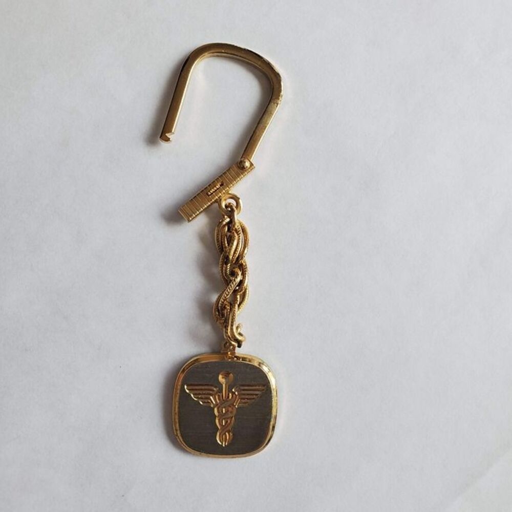 vintage medical caduceus key chain gold tone doctor surgeon nurse